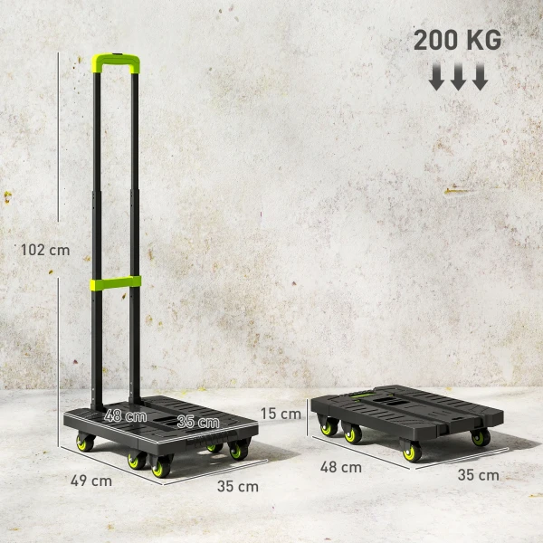 Opvouwbare metalen transportkar met wielen en verstelbare handgreep 49 x 35 x 102 cm groen 4