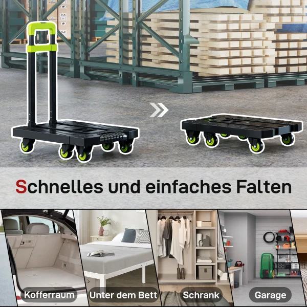 Opvouwbare metalen transportkar met wielen en verstelbare handgreep 49 x 35 x 102 cm groen 8