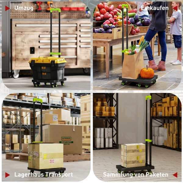 Opvouwbare metalen transportkar met wielen en verstelbare handgreep 49 x 35 x 102 cm groen 9