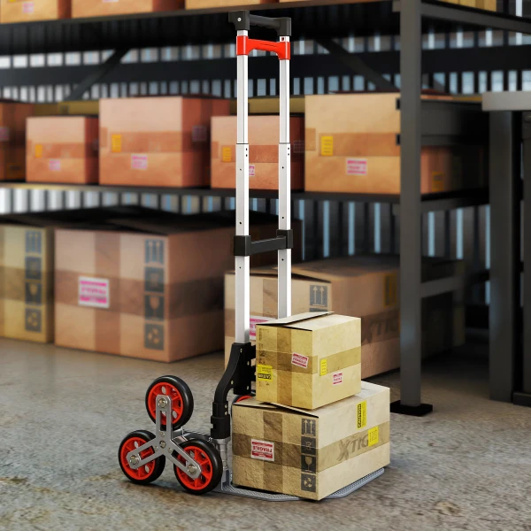 Opvouwbare trapklimmer trolley, 6 wiel systeem, draagt 70 kg, aluminium, rood 2