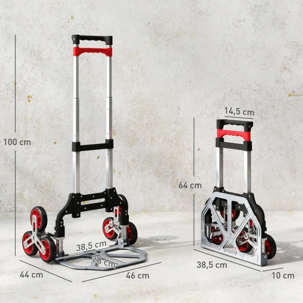 Opvouwbare trapklimmer trolley, 6 wiel systeem, draagt 70 kg, aluminium, rood 4