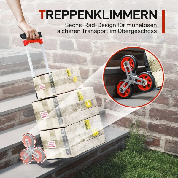 Opvouwbare trapklimmer trolley, 6 wiel systeem, draagt 70 kg, aluminium, rood 5