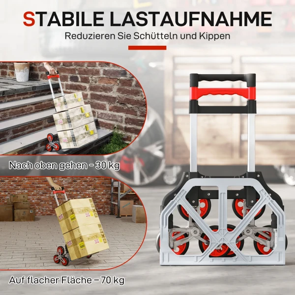 Opvouwbare trapklimmer trolley, 6 wiel systeem, draagt 70 kg, aluminium, rood 6