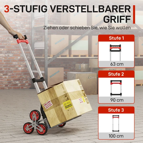 Opvouwbare trapklimmer trolley, 6 wiel systeem, draagt 70 kg, aluminium, rood 7