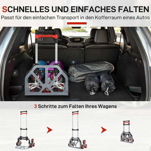 Opvouwbare trapklimmer trolley, 6 wiel systeem, draagt 70 kg, aluminium, rood 8