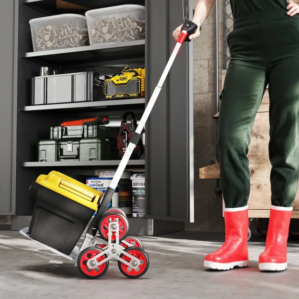 Opvouwbare trapklimmer trolley, 6 wiel systeem, draagt 70 kg, aluminium, rood 9