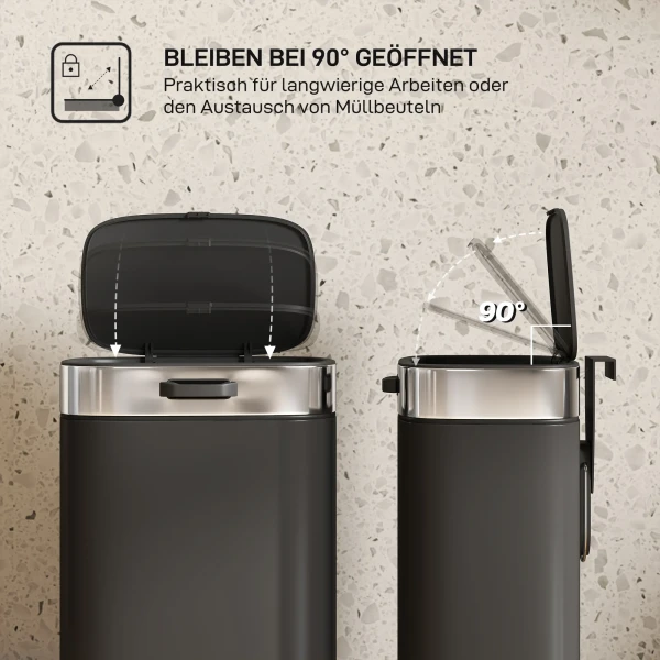 Prullenbak, roestvrijstalen keukenprullenbak met open blijvende deksel, uitneembare binnenbak, 21,5x19,5x30 cm, zwart 6