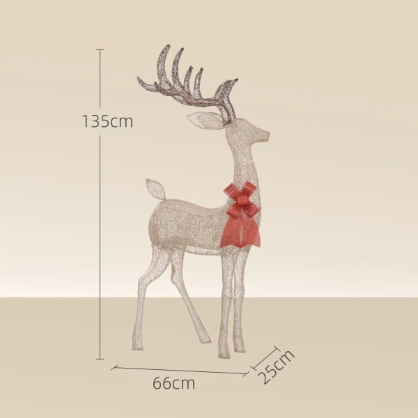 Rendier met rode strik, 137 led's, kerstverlichting, weerbestendig, 66 x 25 x 135 cm, goud 4