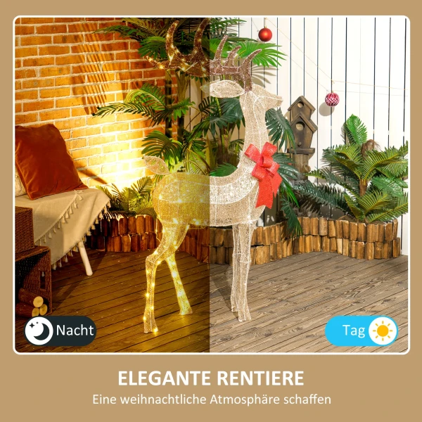 Rendier met rode strik, 137 led's, kerstverlichting, weerbestendig, 66 x 25 x 135 cm, goud 5