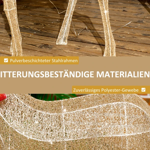 Rendier met rode strik, 137 led's, kerstverlichting, weerbestendig, 66 x 25 x 135 cm, goud 7