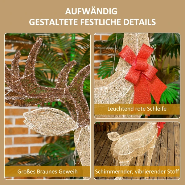 Rendier met rode strik, 137 led's, kerstverlichting, weerbestendig, 66 x 25 x 135 cm, goud 9