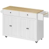 Rolbare keukeneiland, 2 lades, 2 kasten, verschuifbaar, kruidenrek, handdoekhouder, messenhouder, mdf, wit 1