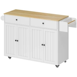 Rolbare keukeneiland, 2 lades, 2 kasten, verschuifbaar, kruidenrek, handdoekhouder, messenhouder, mdf, wit 1