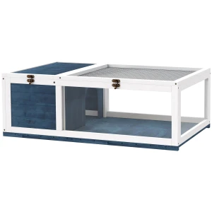 Schildpaddenverblijf van hout met hoofdhuizen, opklapbare bovenkant 91x60,5x32 cm, blauw 1