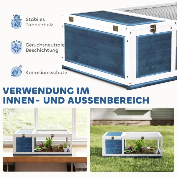 Schildpaddenverblijf van hout met hoofdhuizen, opklapbare bovenkant 91x60,5x32 cm, blauw 5