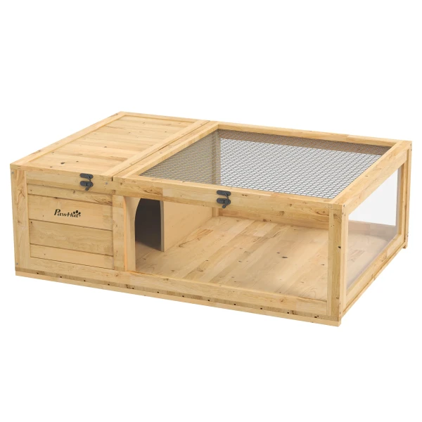 Schildpaddenverblijf van hout, schildpaddenverblijf met hoofdhuizen, opklapbare bovenkant, 91 x 60,5 x 32 cm, geel 1