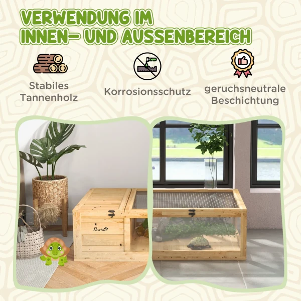 Schildpaddenverblijf van hout, schildpaddenverblijf met hoofdhuizen, opklapbare bovenkant, 91 x 60,5 x 32 cm, geel 5