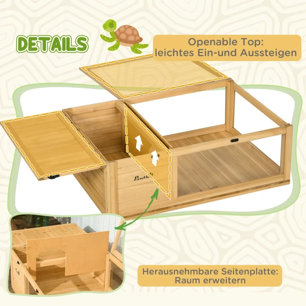 Schildpaddenverblijf van hout, schildpaddenverblijf met hoofdhuizen, opklapbare bovenkant, 91 x 60,5 x 32 cm, geel 6