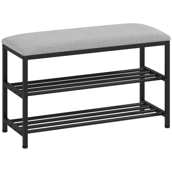 Schoenenbank met zitvlak, zitbank met opbergruimte, schoenenrek met 2 open vakken, zitbank 81 x 31 x 50 cm zwart 1