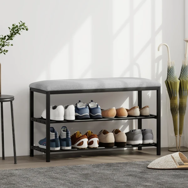 Schoenenbank met zitvlak, zitbank met opbergruimte, schoenenrek met 2 open vakken, zitbank 81 x 31 x 50 cm zwart 2