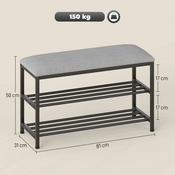 Schoenenbank met zitvlak, zitbank met opbergruimte, schoenenrek met 2 open vakken, zitbank 81 x 31 x 50 cm zwart 4