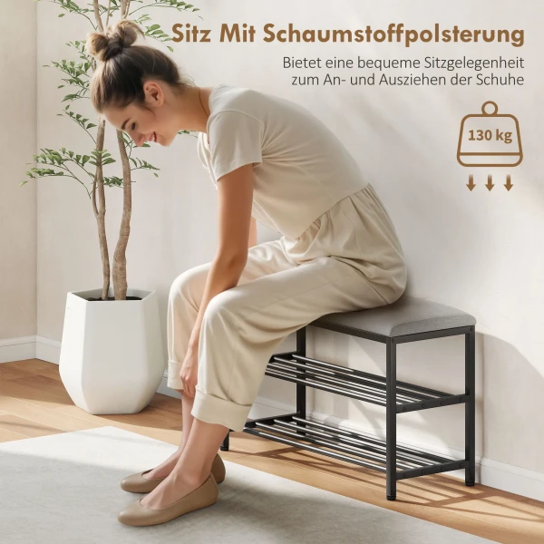 Schoenenbank met zitvlak, zitbank met opbergruimte, schoenenrek met 2 open vakken, zitbank 81 x 31 x 50 cm zwart 5
