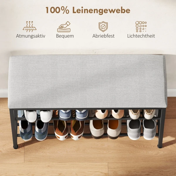 Schoenenbank met zitvlak, zitbank met opbergruimte, schoenenrek met 2 open vakken, zitbank 81 x 31 x 50 cm zwart 6