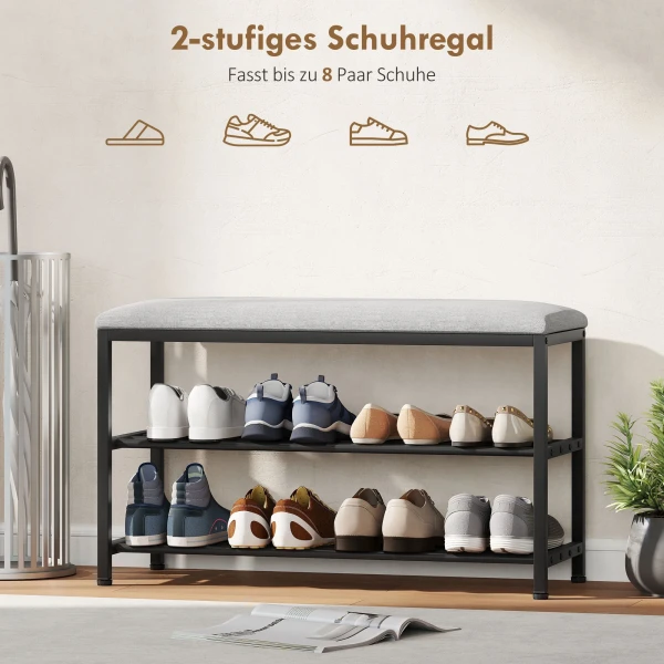 Schoenenbank met zitvlak, zitbank met opbergruimte, schoenenrek met 2 open vakken, zitbank 81 x 31 x 50 cm zwart 7