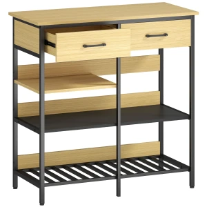 Sideboard, ladekast met 2 lades, 3 open rekken keukenkast voor keuken, woonkamer 90 x 40 x 91 cm, natuurhout 1