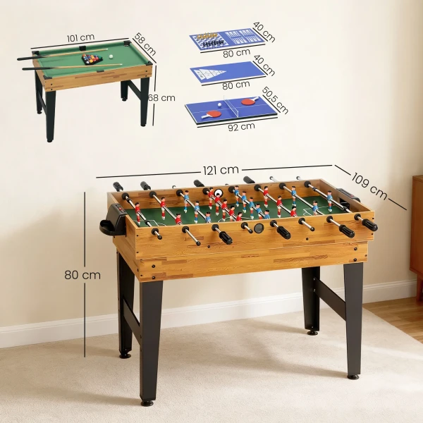 Sportnow 13 in 1 speltafel, tafelvoetbal, schaken, biljart, tafeltennis en meer, mdf, kunststof, walnoot 4