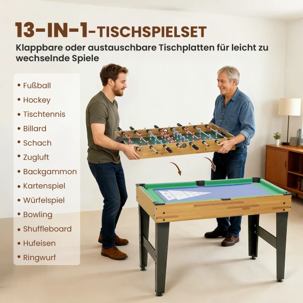 Sportnow 13 in 1 speltafel, tafelvoetbal, schaken, biljart, tafeltennis en meer, mdf, kunststof, walnoot 5