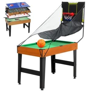 Sportnow 5 in 1 multispel tafel, 53 accessoire onderdelen, tafelvoetbal, tafelhockey, tafeltennis, biljart, basketbal, walnoot 1