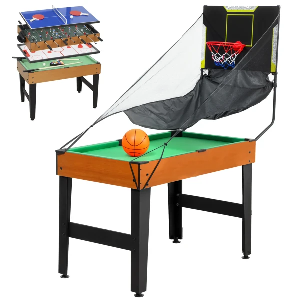 Sportnow 5 in 1 multispel tafel, 53 accessoire onderdelen, tafelvoetbal, tafelhockey, tafeltennis, biljart, basketbal, walnoot 1