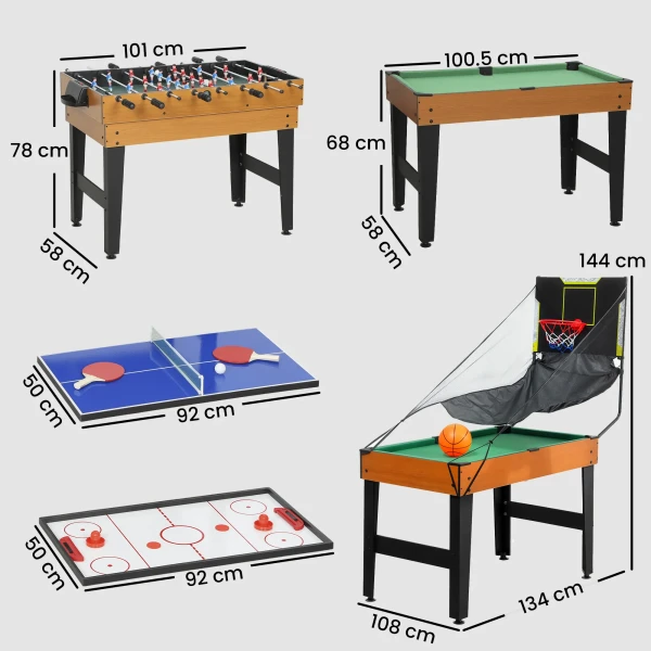 Sportnow 5 in 1 multispel tafel, 53 accessoire onderdelen, tafelvoetbal, tafelhockey, tafeltennis, biljart, basketbal, walnoot 4