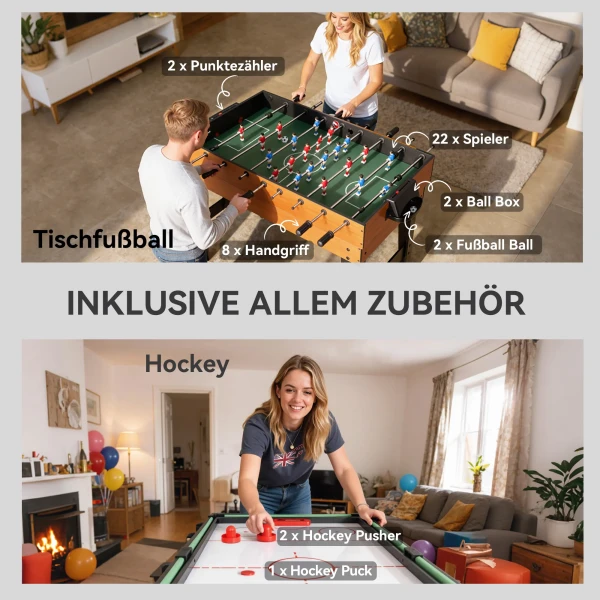 Sportnow 5 in 1 multispel tafel, 53 accessoire onderdelen, tafelvoetbal, tafelhockey, tafeltennis, biljart, basketbal, walnoot 7