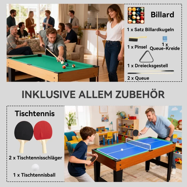 Sportnow 5 in 1 multispel tafel, 53 accessoire onderdelen, tafelvoetbal, tafelhockey, tafeltennis, biljart, basketbal, walnoot 8