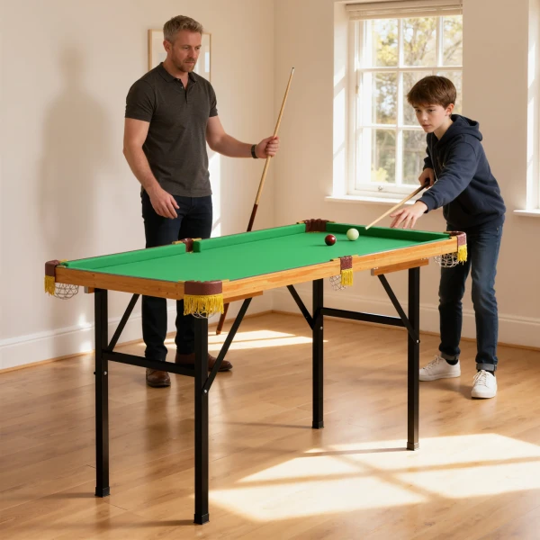 Sportnow opvouwbare biljarttafel, mini biljarttafel, 2 keus, 16 ballen, driehoek, borstel, groen 2