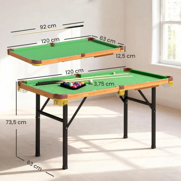 Sportnow opvouwbare biljarttafel, mini biljarttafel, 2 keus, 16 ballen, driehoek, borstel, groen 4