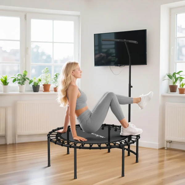 Sportnow rebounder trampoline, 5 traps verstelbare handgreep, workout trampoline, zwart 10