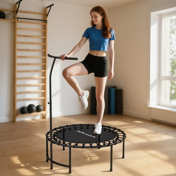 Sportnow rebounder trampoline, 5 traps verstelbare handgreep, workout trampoline, zwart 2