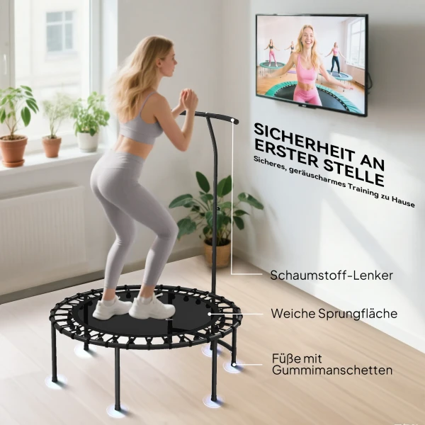 Sportnow rebounder trampoline, 5 traps verstelbare handgreep, workout trampoline, zwart 7