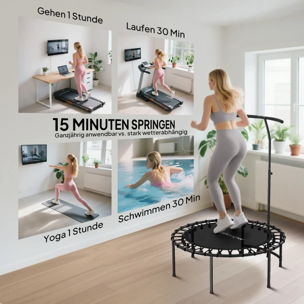Sportnow rebounder trampoline, 5 traps verstelbare handgreep, workout trampoline, zwart 8