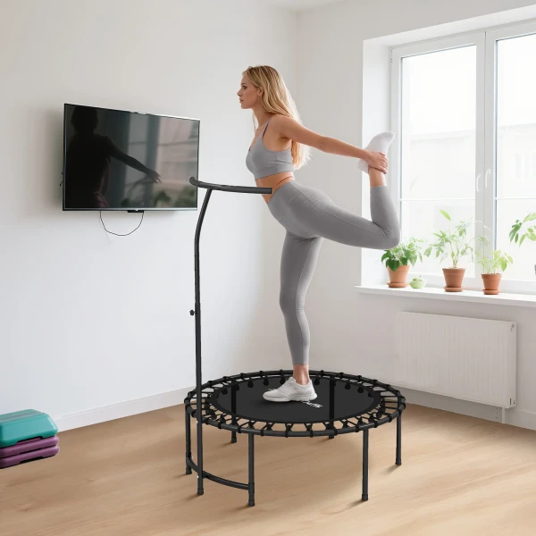 Sportnow rebounder trampoline, 5 traps verstelbare handgreep, workout trampoline, zwart 9