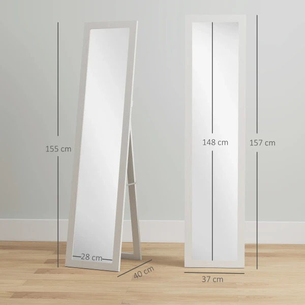 Staande spiegel, volledige lichaamsspiegel met standaard, vrijstaande wandspiegel, 37 x 157 cm, wit 4