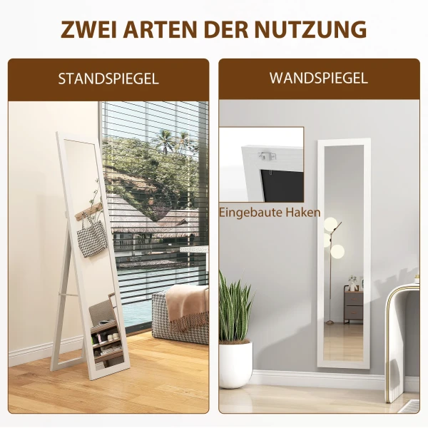 Staande spiegel, volledige lichaamsspiegel met standaard, vrijstaande wandspiegel, 37 x 157 cm, wit 6