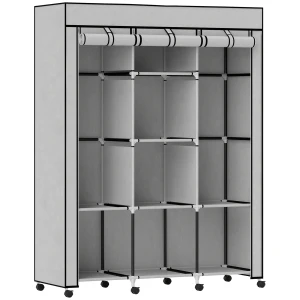 Stoffen kast, opbergoplossing, 8 planken, 2 kledingstangen, grijs 1