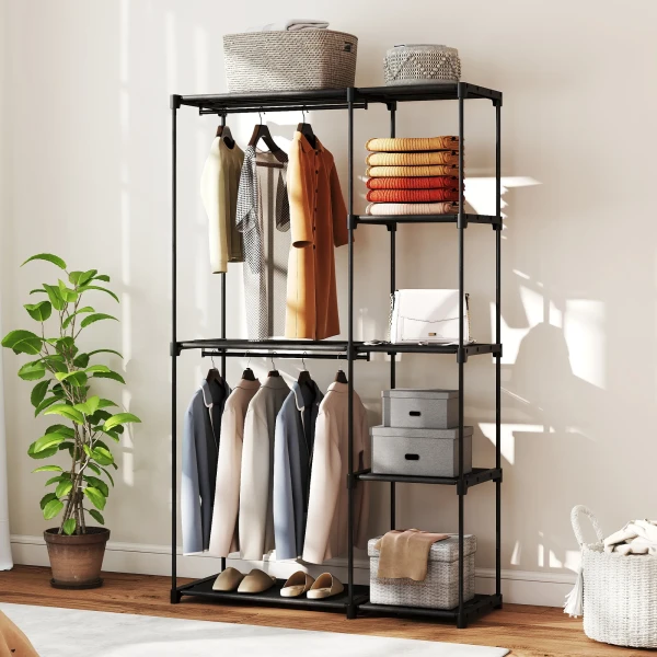 Stoffenkast kledingkast met kledingstang, planken, voor slaapkamer, kleedkamer, 111 x 43 x 185 cm, zwart 10