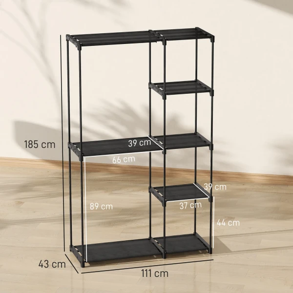 Stoffenkast kledingkast met kledingstang, planken, voor slaapkamer, kleedkamer, 111 x 43 x 185 cm, zwart 4