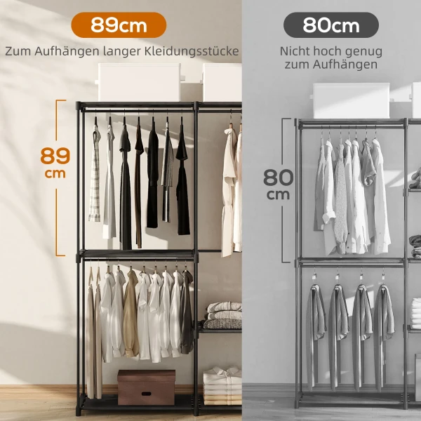 Stoffenkast kledingkast met kledingstang, planken, voor slaapkamer, kleedkamer, 111 x 43 x 185 cm, zwart 5