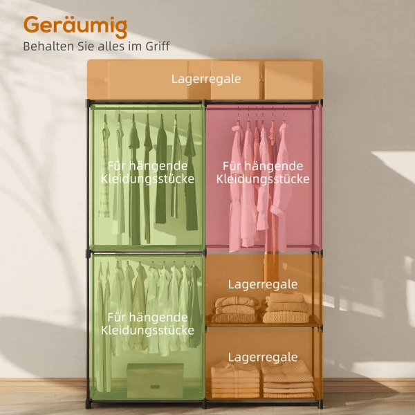 Stoffenkast kledingkast met kledingstang, planken, voor slaapkamer, kleedkamer, 111 x 43 x 185 cm, zwart 6